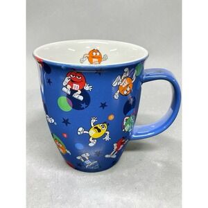 M&M'S Coffee Mug - MARS -RARE Large Blue Ceramic Colorful M&Ms